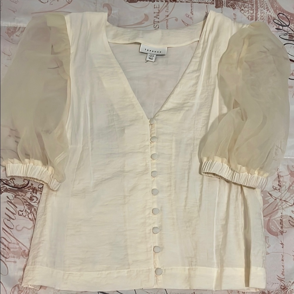 Topshop Cream Blouse with Puffed Sleeves ASO Meghan Markle
